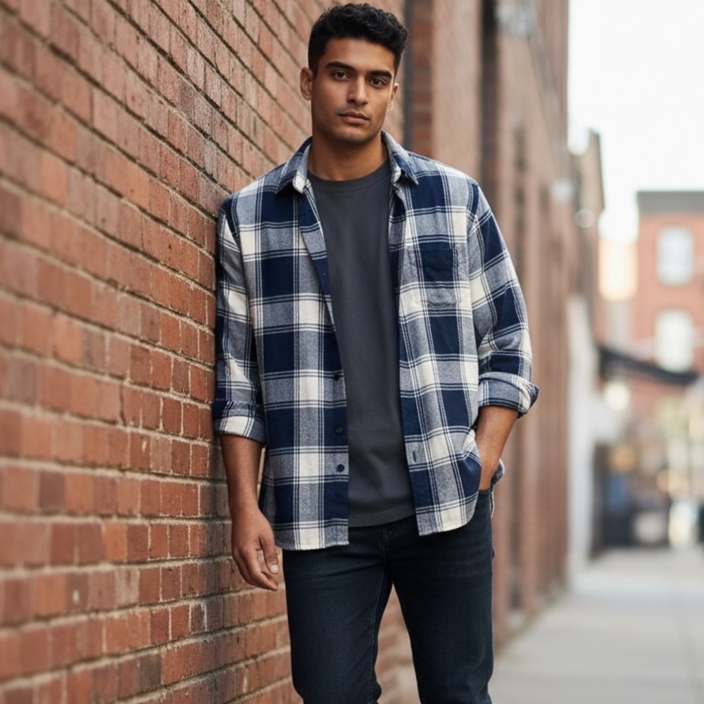 Rails Lennox Shirt in Navy and Sand Plaid Size Medium